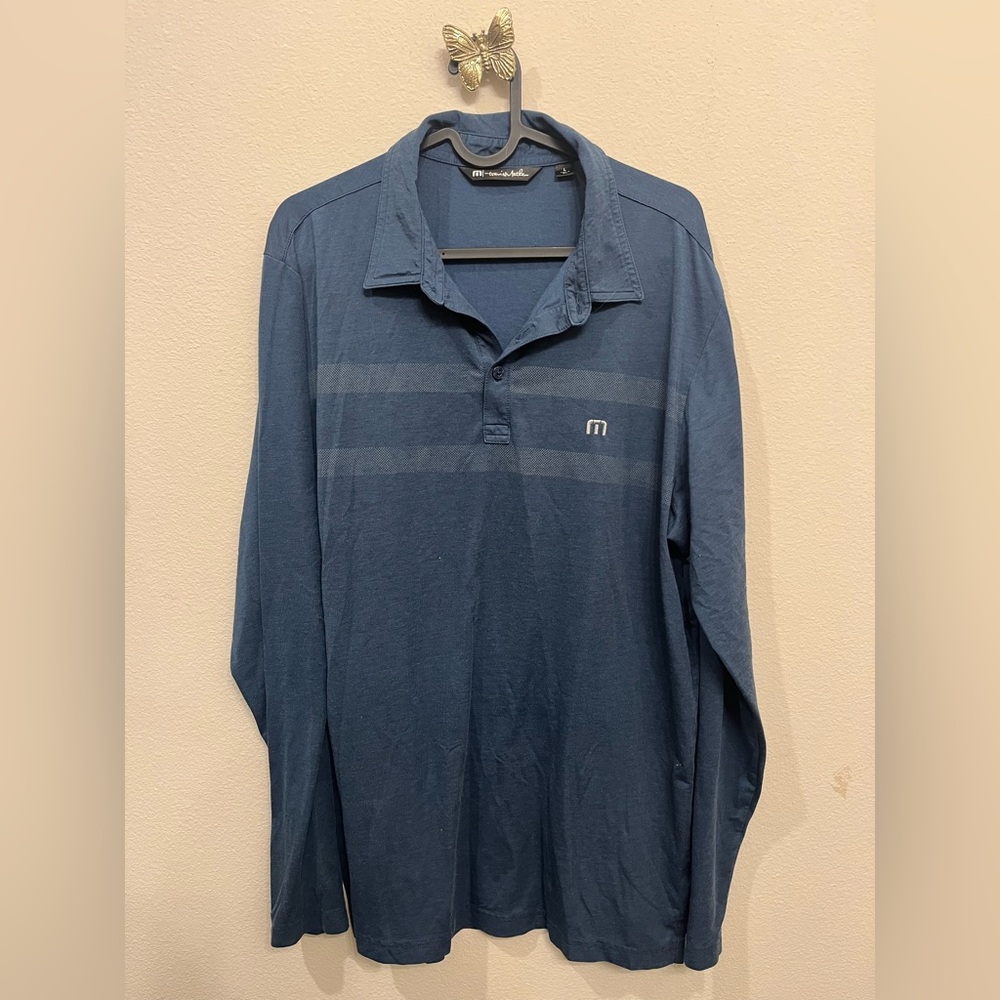 Travis Mathew Blue Long Sleeve Polo
